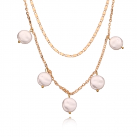 Japanese and korean cross-border hot style fashion classic imitation pearl pendant double necklace