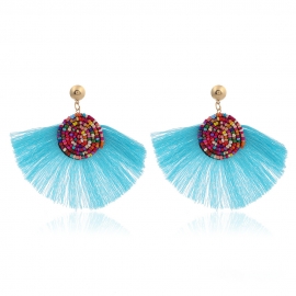 Factory direct amazon new product creative fan-shaped tassel earrings european and american fashion exaggerated rice bead bead earrings