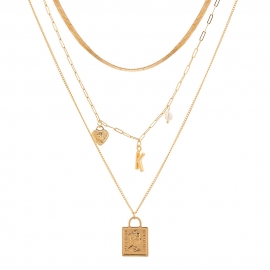 Amazon hot-selling multi-element combination necklace geometric portrait pendant multi-layer chain trend hip-hop sweater chain