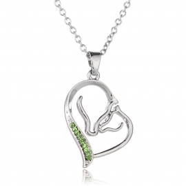 Korean version of hot-selling mothers day personalized heart-shaped pendant, creative double horse family love crystal simple and versatile necklace