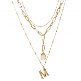 E-commerce explosion models multi-layer necklace women fashion small letter pendants personalized natural pearl accessories factory direct sales