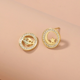 European and american cross-border new small jewelry personality asymmetrical star and moon earrings temperament universe planet earrings zircon earrings