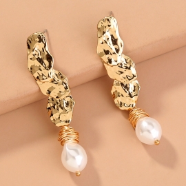 European and american fashion big long earlobe cover earlobe hand-wrapped pearl earrings earrings metal texture all-match earrings