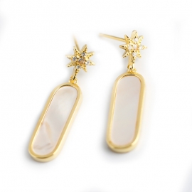 Light luxury style golden white stone earrings ins fashion ol flash star square s925 sterling silver earrings earrings earrings