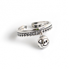 S925 sterling silver retro double smile spiral ring
