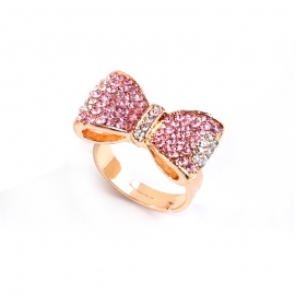 Non-fading band diamond color gold pink diamond bow open adjustable ring female jewelry