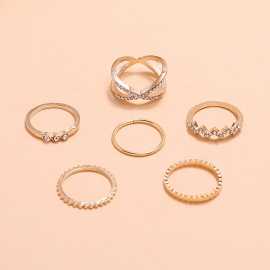 European and american fashion personality simple geometric pattern set ring retro trend diamond temperament wild 6-piece set ring