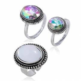 European and american jewelry retro diamond oval starry sky gemstone 3-piece set ring