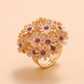 Fashion trendy exaggerated spherical flower ring simple temperament retro diamond drop oil opening adjustable ring