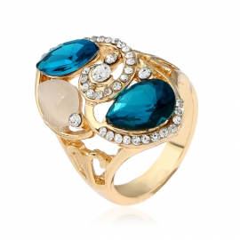 Diamond green crystal opal ring female non-allergic alloy jewelry