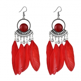 Exaggerated round earrings dripping feather earrings jewelry personalized bohemian cross-border earrings wholesale