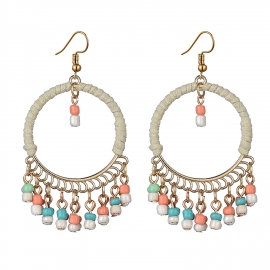 European and american fashion ethnic earrings, exaggerated personality, rice bead tassel earrings, hand-wound rope exotic earrings
