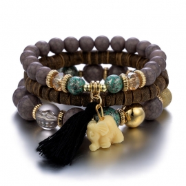 Bohemian european and american trendy jewelry concise baby elephant tassel wooden beads multi-layer temperament bracelet bracelet jewelry