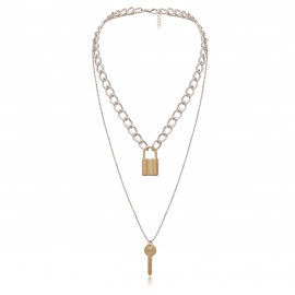 European and american cross-border jewelry, creative fashion geometric elements, wild items, retro key lock-shaped pendant necklace women