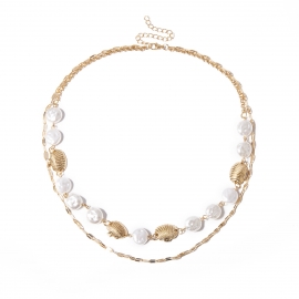 European and american cross-border jewelry, versatile and simple chain creative necklace, temperament ocean style geometric scallop pearl necklace