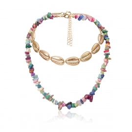 European and american cross-border jewelry, personality contrast color irregular rough stone necklace female creative ocean style shell geometric necklace