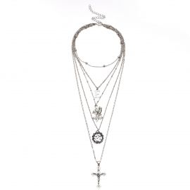 European and american cross-border jewelry retro simple letter flower pendant necklace female personality multi-layer cross necklace