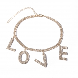 European and american cross-border jewelry, personalized pendant, wild creative item, female exaggerated geometric love letter diamond necklace