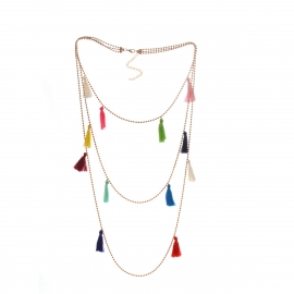 European and american cross-border bohemia wild ethnic style jewelry colorful tassel chain multi-layer pendant necklace