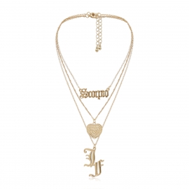 European and american cross-border jewelry geometric embossed heart-shaped pendant necklace female personality retro swash letter pendant necklace