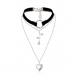 European and american cross-border jewelry, multi-opening peach heart rose embossed necklace, personalized flannel exaggerated multilayer necklace