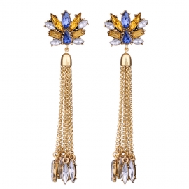 European and american fashion jewelry factory direct sales, long alloy colorful flower tassel earrings for ladies