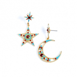Christmas oil drop diamond star and moon asymmetrical earrings female european and american fashion trendy earrings
