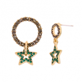 New crystal diamond star earrings korean personality net red earrings temperament geometric circle earrings