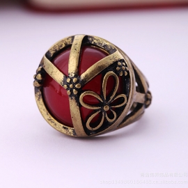 Retro personality carved hollow gemstone ring female european and american fashion index finger ring ring