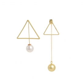 Foreign trade hot selling aliexpress supply korean version of popular geometric pearl asymmetric silver needle earrings one drop