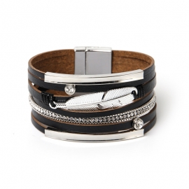 European and american bohemian leather bracelet, ethnic style woven feather wide brim bracelet, overseas delivery