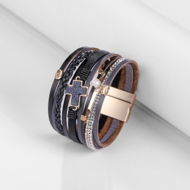 Amazon explosive jewelry bohemian multilayer bracelet woven leather cross inlaid pearl bracelet