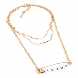 Fashion creative classic models ladies pin digital pendant multilayer necklace european and american cross-border jewelry