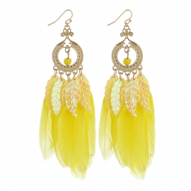 Bohemian fashion retro exaggerated earrings ethnic style alloy leaf feather wild earrings female small jewelry