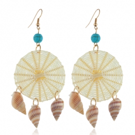 Factory direct ocean wind wild new exaggerated earrings european and american style handmade vine woven rattan shell earrings