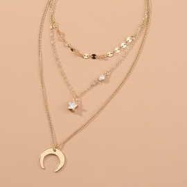 Hot selling crescent star zircon pendant necklace in europe and america simple and fresh three-layer multi-layered necklace and clavicle chain