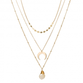 European and american summer multi-layer necklace golden handmade chain clavicle chain crescent bay pendant baroque pearl necklace