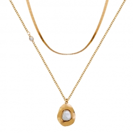 European and american cross-border simple personality baroque pearl multi-layer necklace female fashion all-match short flat clavicle chain ins