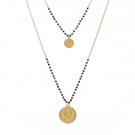 European and american multi-layer jewelry necklace black handmade bead chain golden vintage british queen coin pendant necklace female
