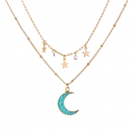 Double-layer chain fashion jewelry temperament necklace simple personality niche fresh blue moon little star necklace