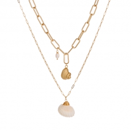 European and american hip-hop fashion street shooting multi-layer exaggerated necklace female natural scallop freshwater pearl pendant beach vacation