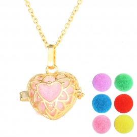 Golden hollow heart-shaped ball diy aromatherapy necklace new creative lotus peach heart openable korean pendant wholesale