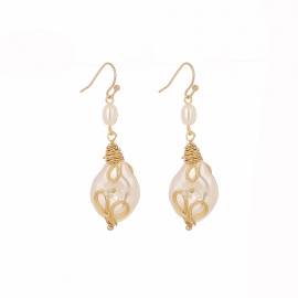 New style elegant earrings retro chinese style gold wire wrapped special-shaped pearl pendant ear hook