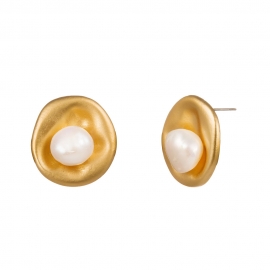 European and american cross-border new accessories, new original design, white pearl inlaid golden round earrings