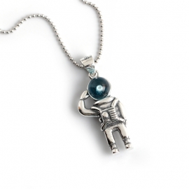 Trendy hip-hop korean version of s925 sterling silver retro distressed three-dimensional space astronaut pendant necklace