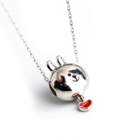 Cartoon cute kid animal bear s925 sterling silver necklace pendant female
