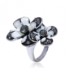 European and american fashion ring retro diamond drop oil flower ring