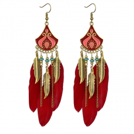 Retro palace style fashion feather earrings personality ethnic fan earrings
