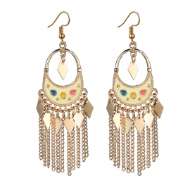 Ethnic style geometric earrings, long oil drop chain tassel earrings, gypsy style, creative personality earrings