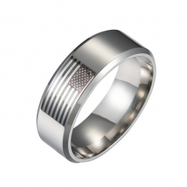 Cross-border hot sale 8mm wide marking american flag mens stainless steel ring factory new fashion jewelry wholesale